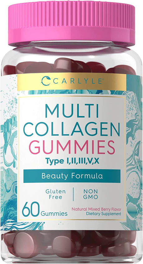 Collagen Gummies | 60 Count | Multi Collagen Complex | Beauty Formula Supplement | Mixed Berry Flavor | Non-Gmo, Gluten Free | Carlyle