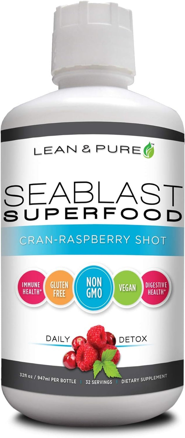 Lean & Pure Sea Blast Superfood, Vegan, Non GMO, Gluten Free, Supports Digestive Health, Aids Immune System, 32 Ounce, Cran-Raspberry Flavored Liquid