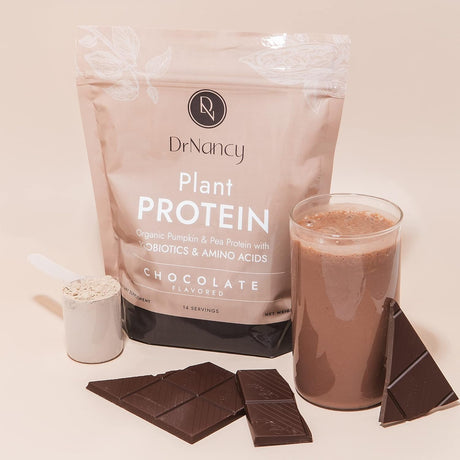 Plant Protein Chocolate by Dr. Nancy MD (14 Servings, 35.3G), 21G Pea and Pumpkin Protein, with Added L-Glutamine & Probiotics