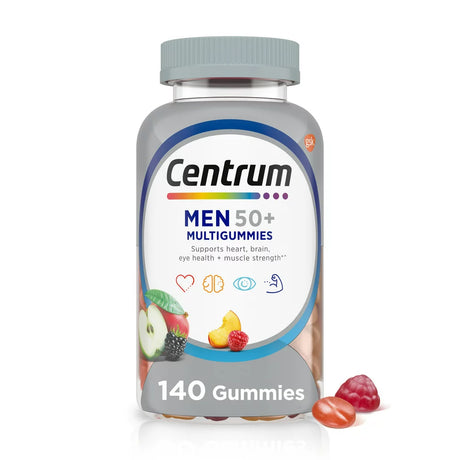 Centrum Multigummies Mens 50 plus Gummy Vitamins, Multivitamin Supplement, Assorted Fruit Flavor, 140 Count