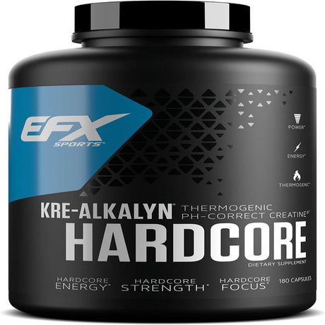 EFX Sports Kre-Alkalyn Hardcore , Thermogenic Ph Correct Creatine Monohydrate Pill Supplement , Energy & Strength Pre Workout , 60 Servings, 180 Capsules 180 Count (Pack of 1)