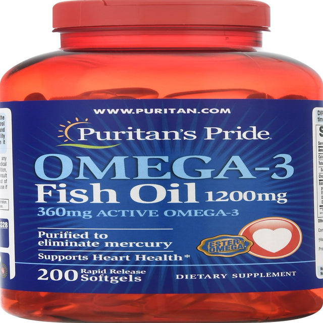 Puritan'S Pride Omega-3 Fish Oil Softgels, 1200 Mg, 200 Count