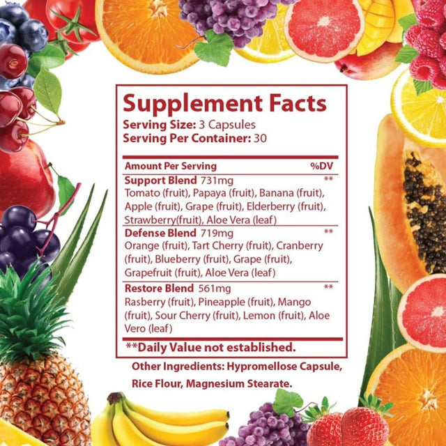 Just Ripe Nutrition Fruits and Veggies Supplement - 90 Fruit and 90 Vegetable Capsules - 100% Whole Natural Superfood - Filled with Vitamins and Minerals - Supports Energy Levels (4 Pack)