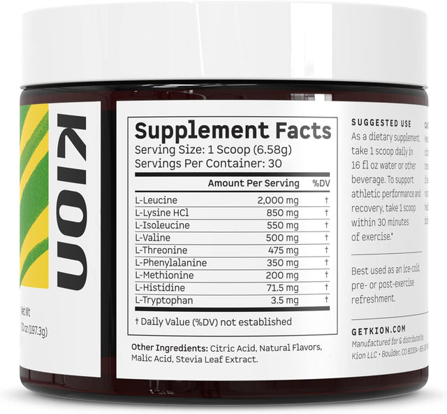 Kion - Amino Acids Supplement for Muscle Recovery, Essential Energy without Caffeine, Eaas Amino Acids Powder, Bcaas Amino Acids - 30 Servings, Cool Lime