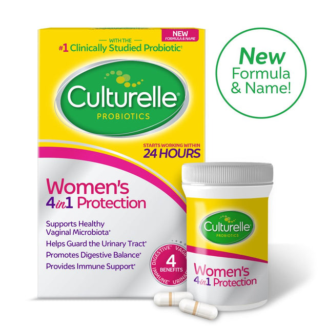 Culturelle Women’S 4-In-1 Daily Probiotic Supplements for Women - Supports Vaginal Health, Digestive Health, Immune Health, Occasional Diarrhea, Gas & Bloating - Non-Gmo - 30 Count