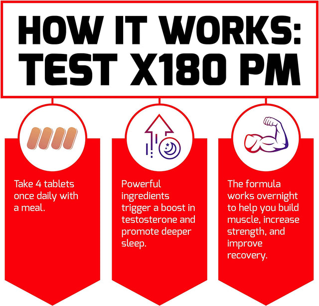 Force Factor Test X180 PM Testosterone Booster for Men, Overnight Testosterone Supplement to Build Muscle, Increase Strength, and Promote Deeper, Healthier Sleep and Recovery, 120 Tablets