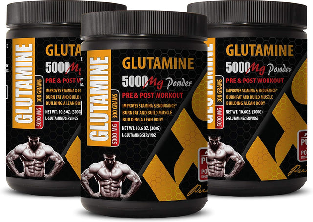 Post Workout Vitamins - GLUTAMINE Powder 5000MG - PRE and Post Workout - Glutamine Free Form - 3 Cans 900 Grams