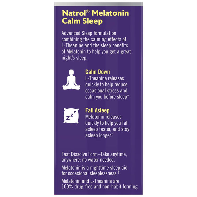 Natrol Melatonin Calm Sleep Aid Fast Dissolve Tablets, Strawberry, 6Mg, 60 Count