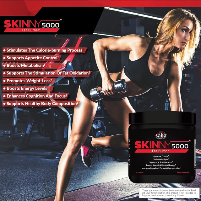 Saba Skinny 5000 -Fat Loss -Weight Loss-Appetite Control -Mild Jitter-Free Energy- Focus -60 Capsules