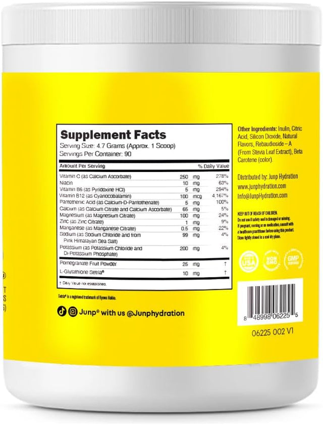 JUNP Hydration Electrolyte Powder, Electrolytes Drink Mix, Hydration Mix, Sugar Free, Gluten Free, 0 Calories, 0 Carbs, Keto Friendly, NON - GMO Kosher, 90 Servings. (Lemonade)