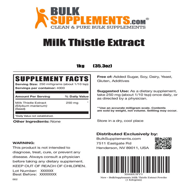 Bulksupplements.Com Milk Thistle Extract Powder - Liver Support Supplement - Silymarin Milk Thistle - Milk Thistle for Dogs (1 Kilogram)