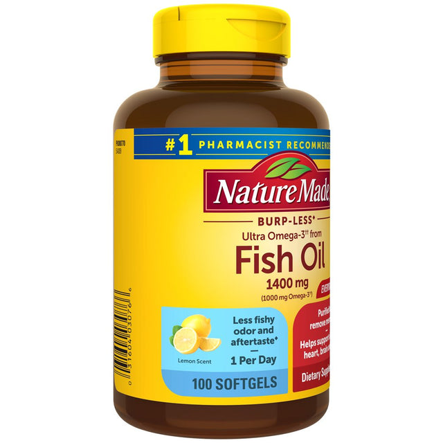 Nature Made Burp Less Ultra Omega 3 Fish Oil 1400 Mg Softgels, Fish Oil Supplements, 100 Count