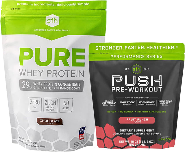 SFH Motivate & Gain Workout Bundle Pure Whey Chocolate Protein and Push Pre-Workout Powder