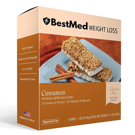 Bestmed - High Protein Nutrition Bar - Low-Carb, 15G Protein, Low Sugar, High Fiber, Low Calorie, Meal Replacement Bar (Cinnamon, 2 Box - 14 Count)