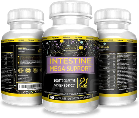 Actif Intestine Mega Support - Maximum Strength Energy Boost & Gut Health - Supports Digestion, Detox & Cleansing