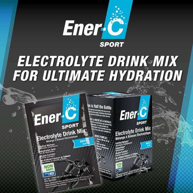 Ener-C Sport Electrolyte Hydration Drink Mix Powder Vitamin C Magnesium Zinc & Electrolytes Support Muscle Recovery, Energy & Immunity - Caffeine Free Low Sugar Vegan Mixed Berry - 45 Servings