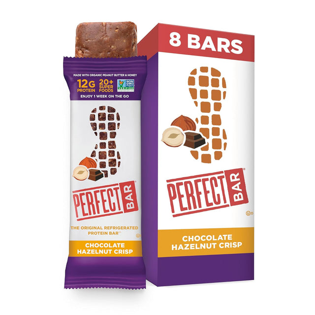 Perfect Bar Chocolate Hazelnut Crisp Protein Bar, High Protein, Gluten Free, Soy Free, Non GMO, No Sugar Alcohols, 2.3 Ounce Bars, 8 Count