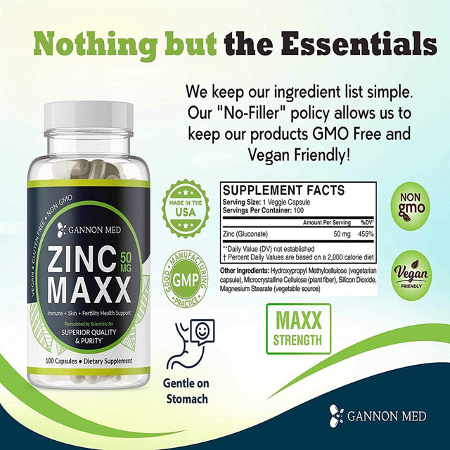 Zinc Maxx - Maximum Zinc Gluconate 50 Mg per Dose - 100 Day Supply - High Potency & Absorbance - Gentle on Stomach - Professional Grade - Antioxidant - Vegan - Additive Free - Non-Gmo - USA (6 Pack)