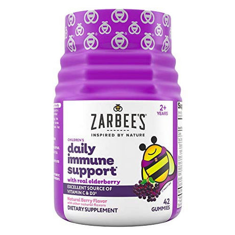 Zarbee'S Elderberry Gummies for Kids with Vitamin C, Zinc & Elderberry, Daily Childrens Immune Support Vitamins Gummy for Children Ages 2 and Up, Natural Berry Flavor, 42 Count