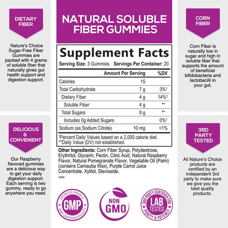 Sugar Free Fiber Gummies for Adults, Daily Prebiotic Fiber Supplement & Digestive Health Support - Supports Regularity & Digestive Health, Nature'S Plant Based, Non-Gmo, Berry Flavor - 60 Gummies