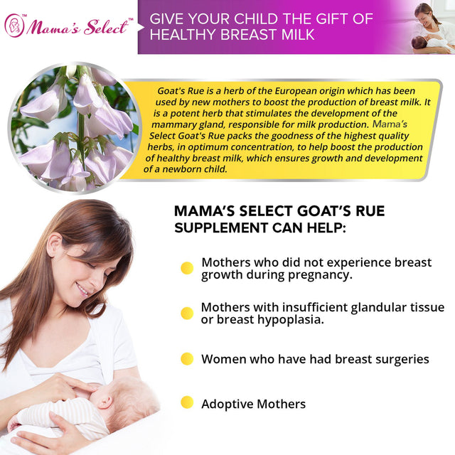 Mama'S Select Goat'S Rue - Organic Herbal Support for Lactation and Nursing - Drastically Increase Breast Milk Supply - Gluten Free, Dairy and Soy Free - 120 Vegetarian Capsules