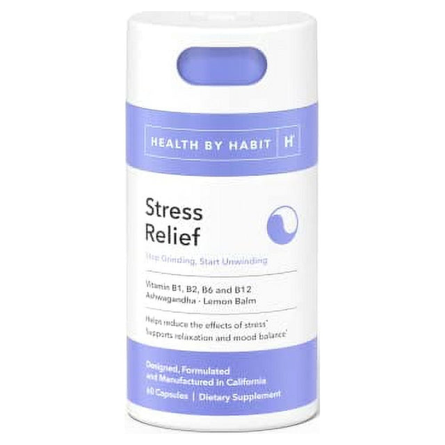 Health by Habit Stress Relief Supplement (60 Capsules) - Vitamin B, Zen, Lemon Balm, Supports Relaxation, Mood Balance, Reduce Stress, Non-Gmo, Sugar Free (1 Pack)