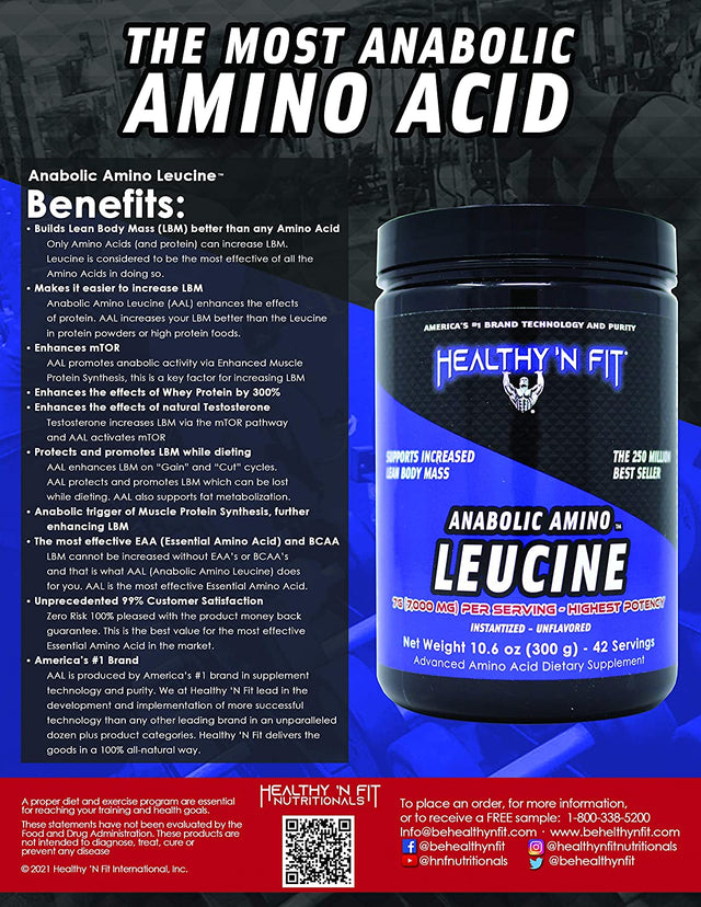 Healthy 'N Fit Anabolic Amino LEUCINE - Pure Instant L-Leucine, 300G (42 Servings)