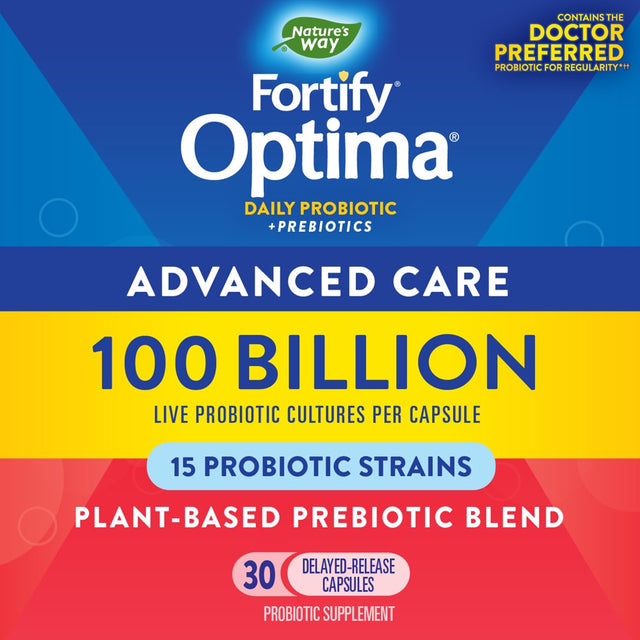 Nature’S Way Fortify Optima Daily Probiotic, 100 Billion CFU, 15 Strains, Digestive & Immune Support*, with Prebiotics, 30 Capsules