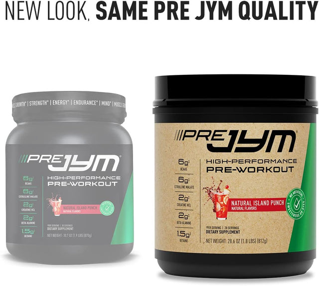 JYM Supplement Science Pre JYM Pre Workout Powder - Bcaas, Creatine HCI, Citrulline Malate, Beta-Alanine, Betaine, and More Naturally Flavored Island Punch Flavor, 30 Servings