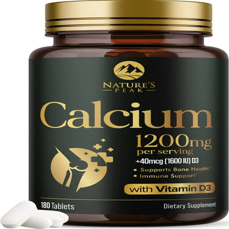 Nature'S Calcium 1200 Mg with Vitamin D3, Bone Health & Immune Support for Women & Men, Calcium Supplement Made with Extra Strength Vitamin D for Carbonate Absorption Dietary Supplement - 180 Tablets