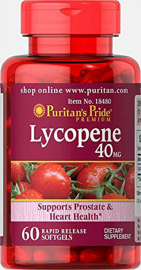 Puritan'S Pride Lycopene 40 Mg, Supplement for Prostate and Heart Health Support**, Contains Antioxidant Properties**, 60 Rapid Release Softgels