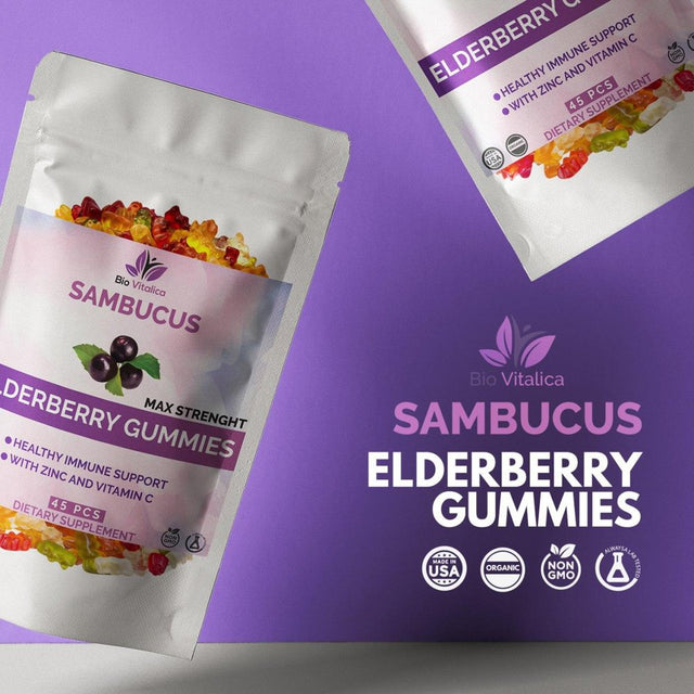 Elderberry Gummy Bears with Zinc and Vitamin C and Elderflowers Powder - Sambucus Nigra (Black Elderberry) Immune Support for Adults and Kids