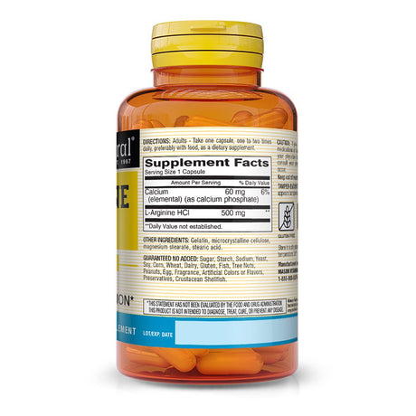 Mason Natural L-Arginine 500 Mg with Calcium- Supports Healthy Circulation & Vascular Function, Nitric Oxide Supplement, 60 Capsules