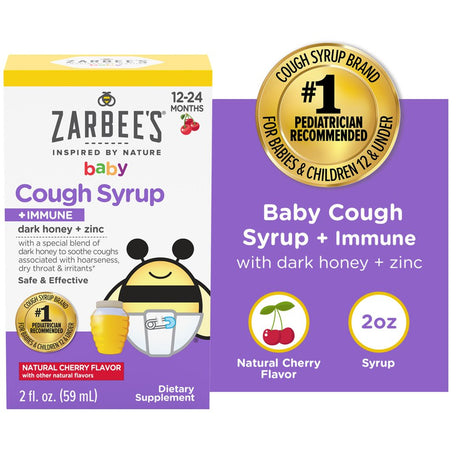 Zarbee'S Baby Cough Syrup + Immune with Honey & Zinc, Cherry, 2 Fl Oz