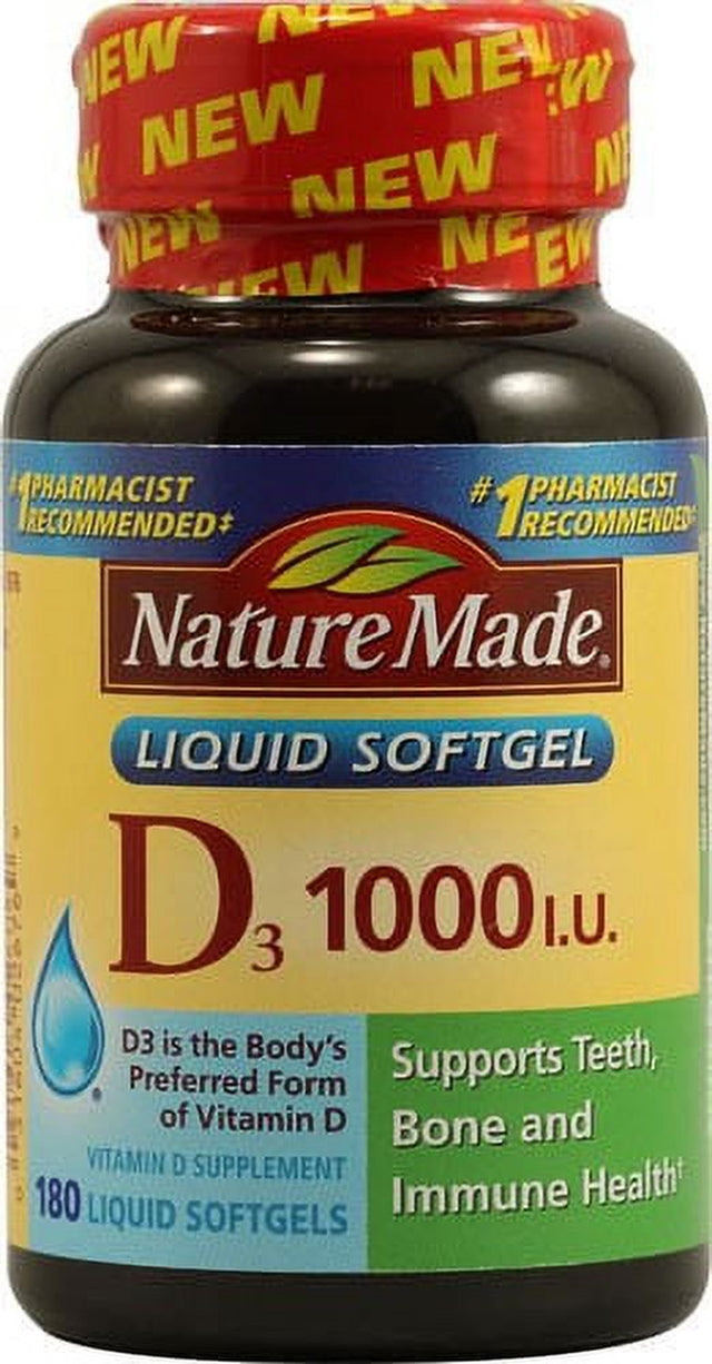 Nature Made Vitamin D3 1000 IU (25 Mcg) Softgels, 180 Count Value Size