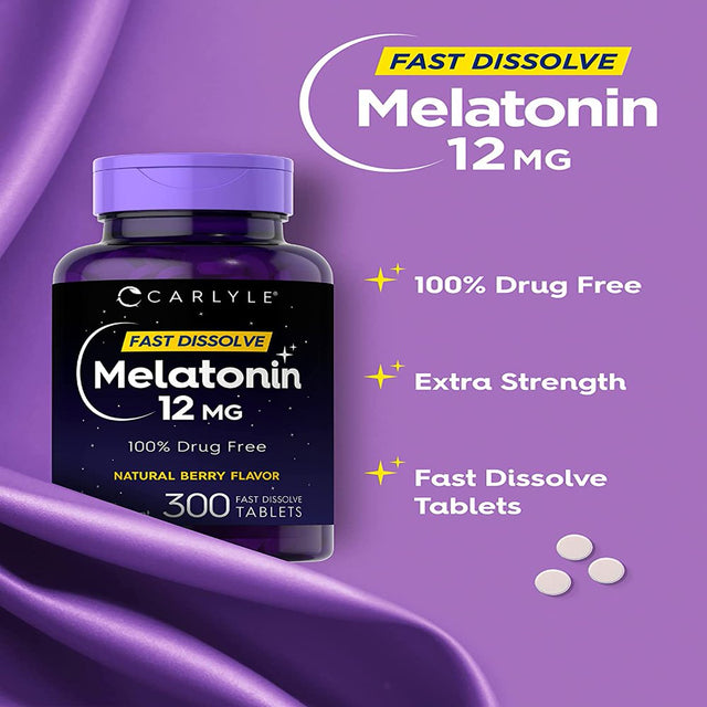 Carlyle Melatonin 12 Mg | 300 Tablets | Natural Berry Flavor