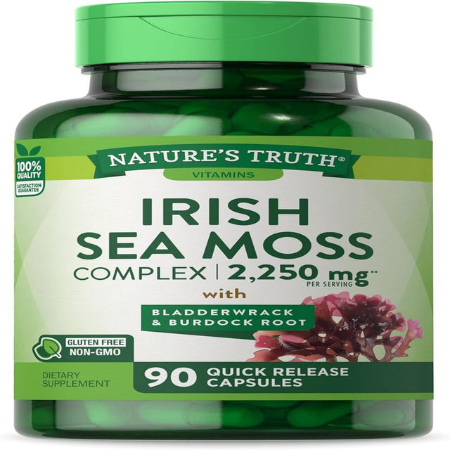 Irish Sea Moss Complex | 90 Capsules | Non-Gmo & Gluten Free Supplement | with Bladderwrack & Burdock Root | by Nature'S Truth