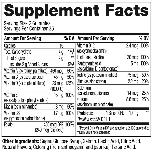 OLLY Adult Daily Multi + Probiotic Gummy, Digestive Supplement, Zinc, Antioxidants, Tropical, 70 Ct