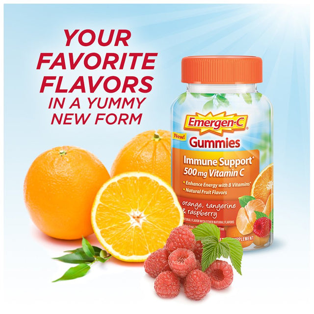 Emergen-C Immune+ Vitamin C Gummies, Orange, Tangerine, Raspberry, 500Mg, 45 Ct