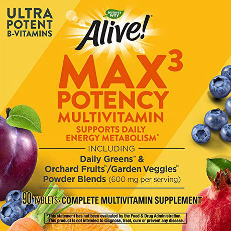 Nature'S Way Alive! Max3 Potency Multivitamin, High Potency Antioxidants & B-Vitamins to Support Daily Energy Metabolism*, 90 Tablets