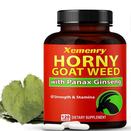 Horny Goat Weed - Testosterone Booster, Energy & Endurance - with Ginseng, Maca 120 Capsules