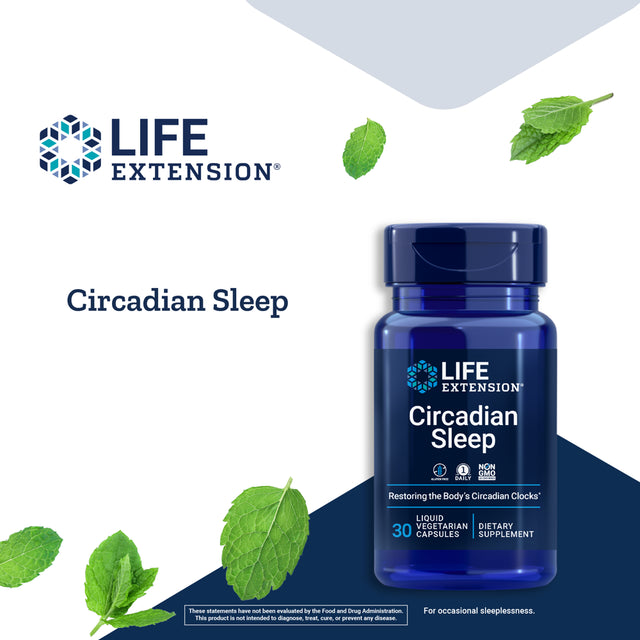 Life Extension Circadian Sleep - Restore Circadian Rhythms for Sleep & Overall Health - Gluten-Free, Non-Gmo - 30 Liquid Vegetarian Capsules