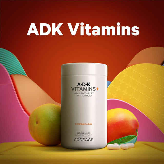 Codeage ADK Vitamins, 6-Month Supply, Vitamin A, 5000 IU Vitamin D3, Vitamin K1 & K2 (MK7 & MK4), 180 Ct