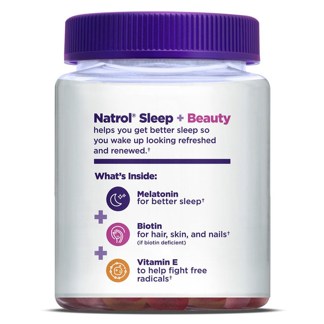 Natrol Sleep+ Beauty Gummies, Skin, Hair, Nails Support, Raspberry, 60 Count