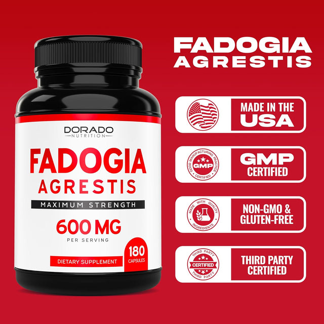 Fadogia Agrestis 600Mg Extract - (180 Capsules) - [Maximum Strength] - Strength, Drive, Athletic Performance, Muscle Mass - Third Party Tested - Zero Fillers - Gluten Free, Non-Gmo, Vegan Capsules