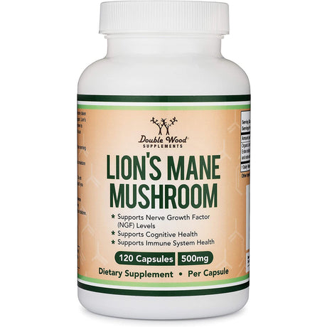 Lions Mane Mushroom Capsules (Two Month Supply - 120 Count) Organic and Vegan Supplement - Nootropic for Brain Health and Growth, Immune Booster, Made in the USA by Double Wood Supplements