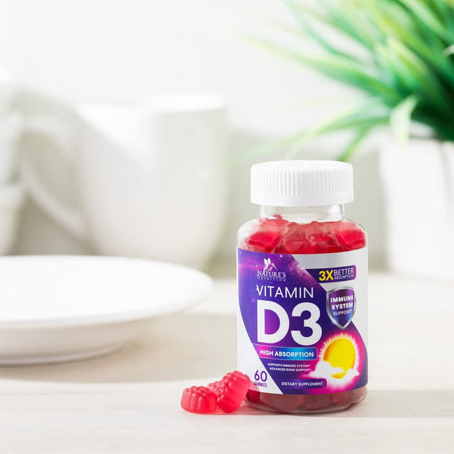 Vitamin D3 Gummy Vitamins Extra Strength 5000 IU (125 Mcg) High Potency Vita D Gummies Dietary Supplement - Bone, Teeth, Muscle & Immune Support, Nature'S Vitamin D Supplement, Non-Gmo - 60 Gummies