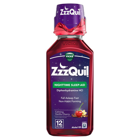 Vicks Zzzquil Nighttime Sleep Aid Liquid, Vanilla Cherry Flavored, Over-The-Counter Medicine, 12 Oz