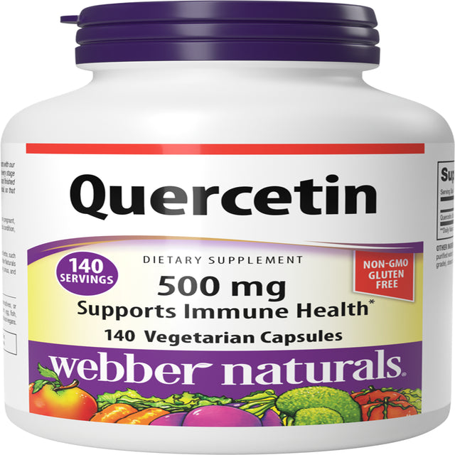 Webber Naturals Quercetin Supplement, 500 Mg per Pill, 140 Vegetarian Capsules, Plant-Based Immune Support, Antioxidant Supplement, Gluten and Dairy Free, Non-Gmo, Suitable for Vegans