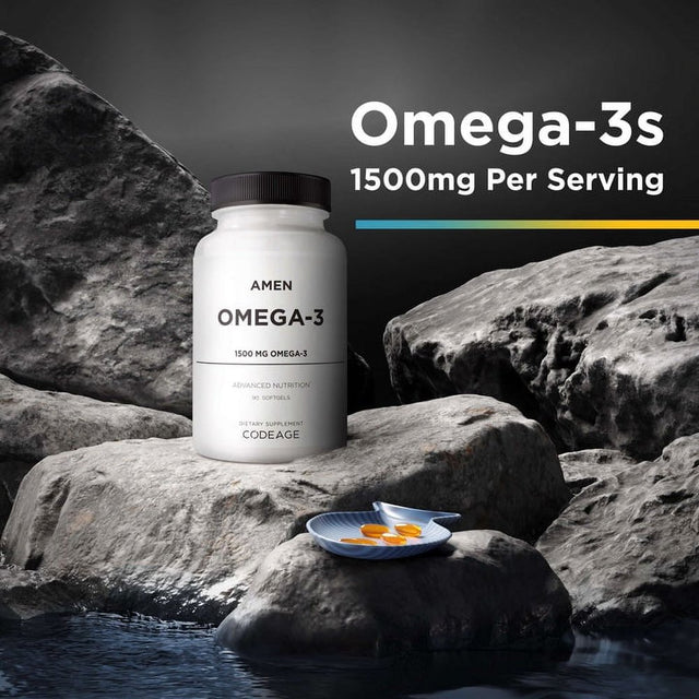 Amen Omega-3 Supplement, EPA DHA Fatty Acids Fish Oil Capsules, Brain Health, Cognition, 90 Softgels